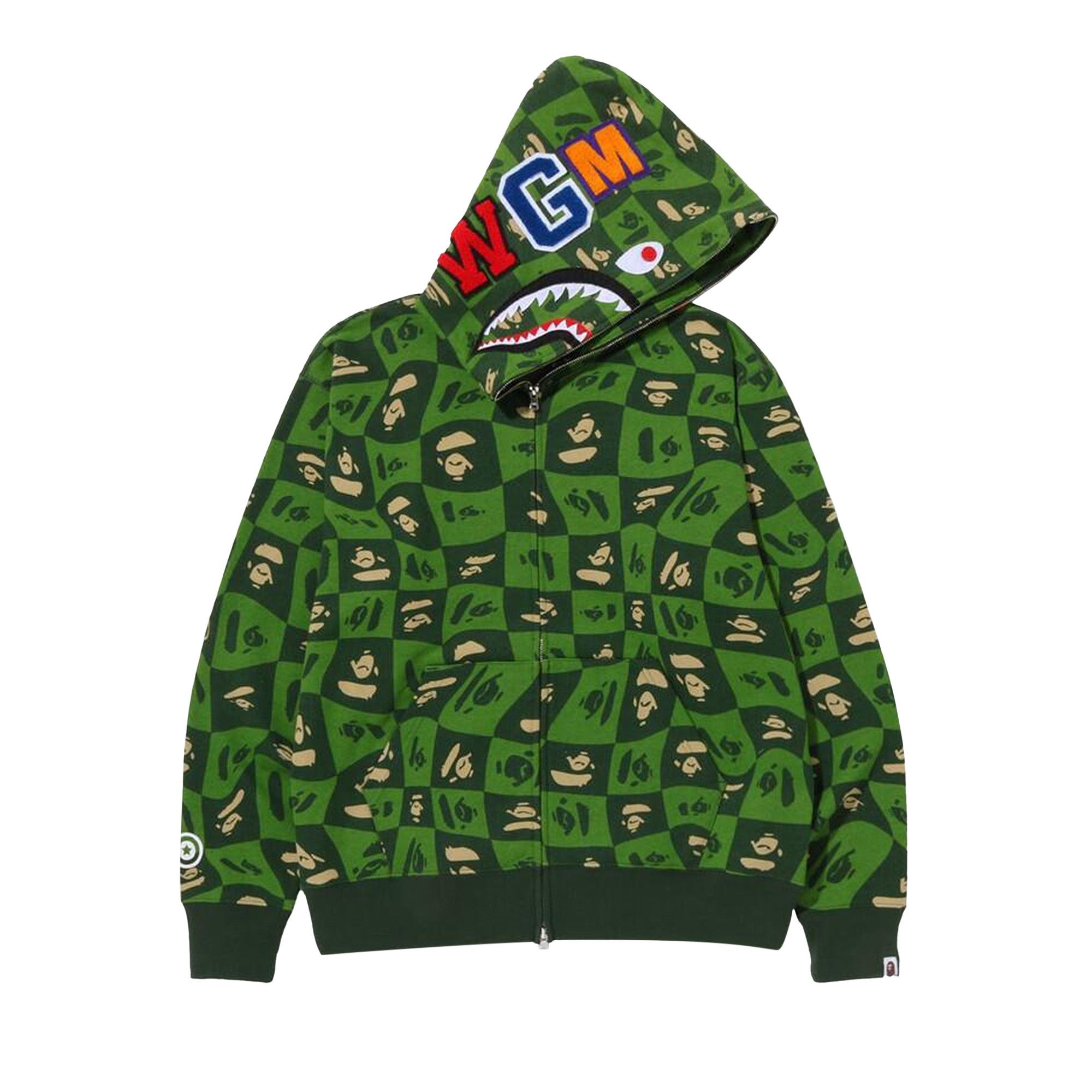 BAPE Distortion Shark Relaxed Fit Full Zip Hoodie 'Green' - 1