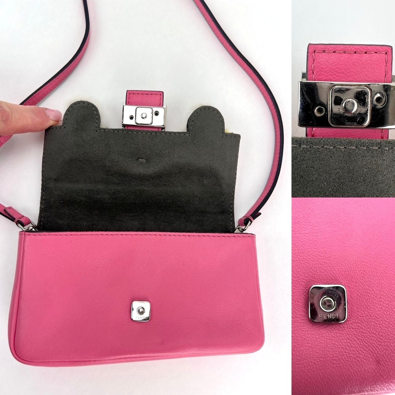Fendi Monster Baguette Pink Leather Micro Crossbody Bag - 3