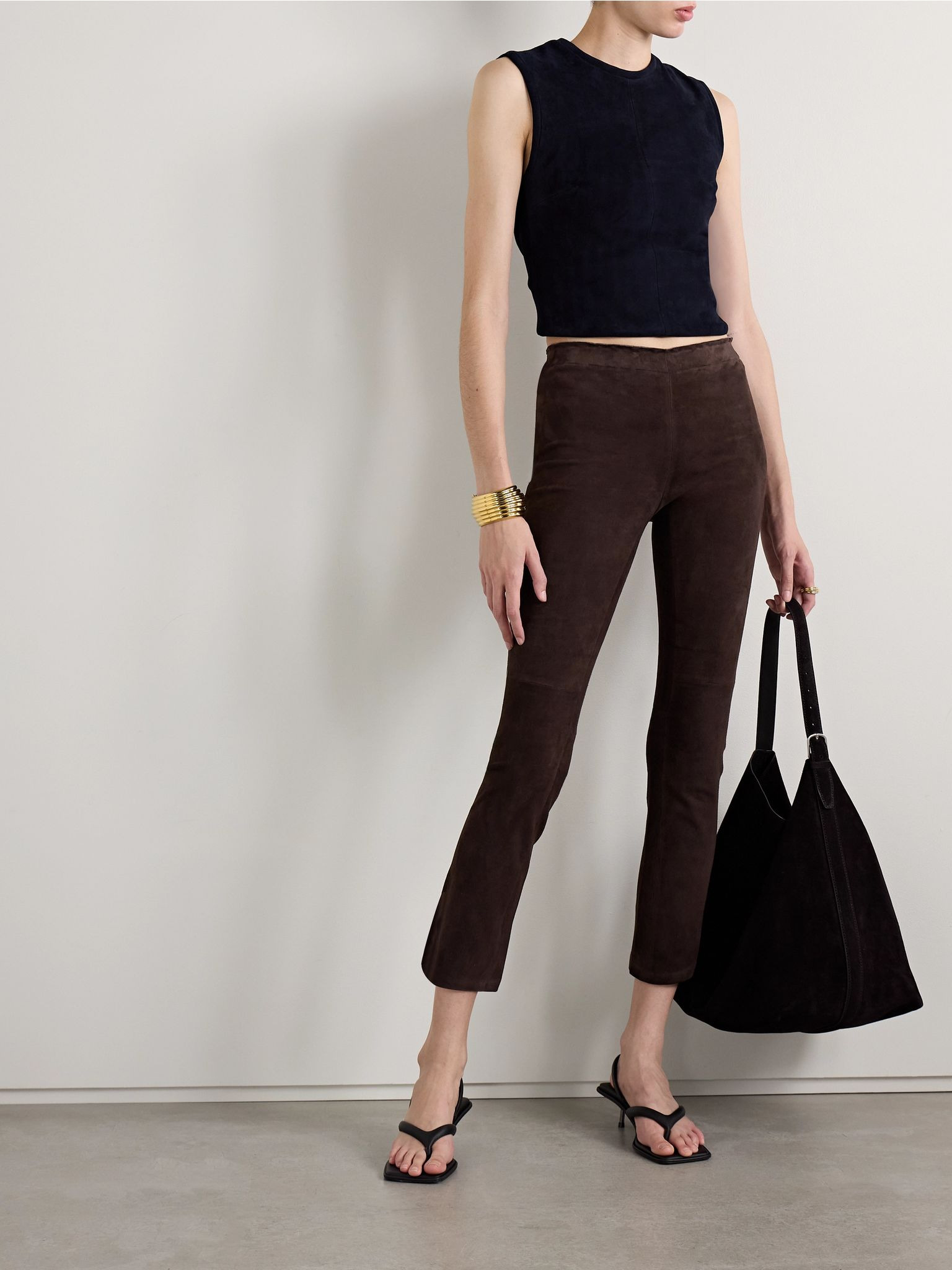 JP Twenty cropped suede flared leggings Dark brown - 2