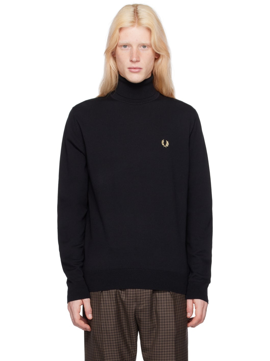 Black Embroidered Turtleneck - 1