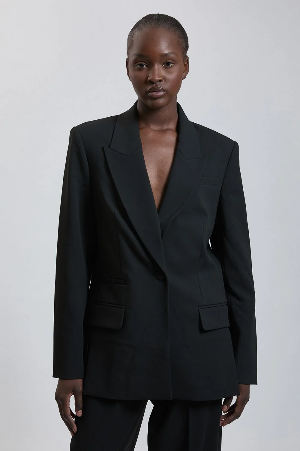 Compact Stretch Double Breasted Oversized Blazer - 1