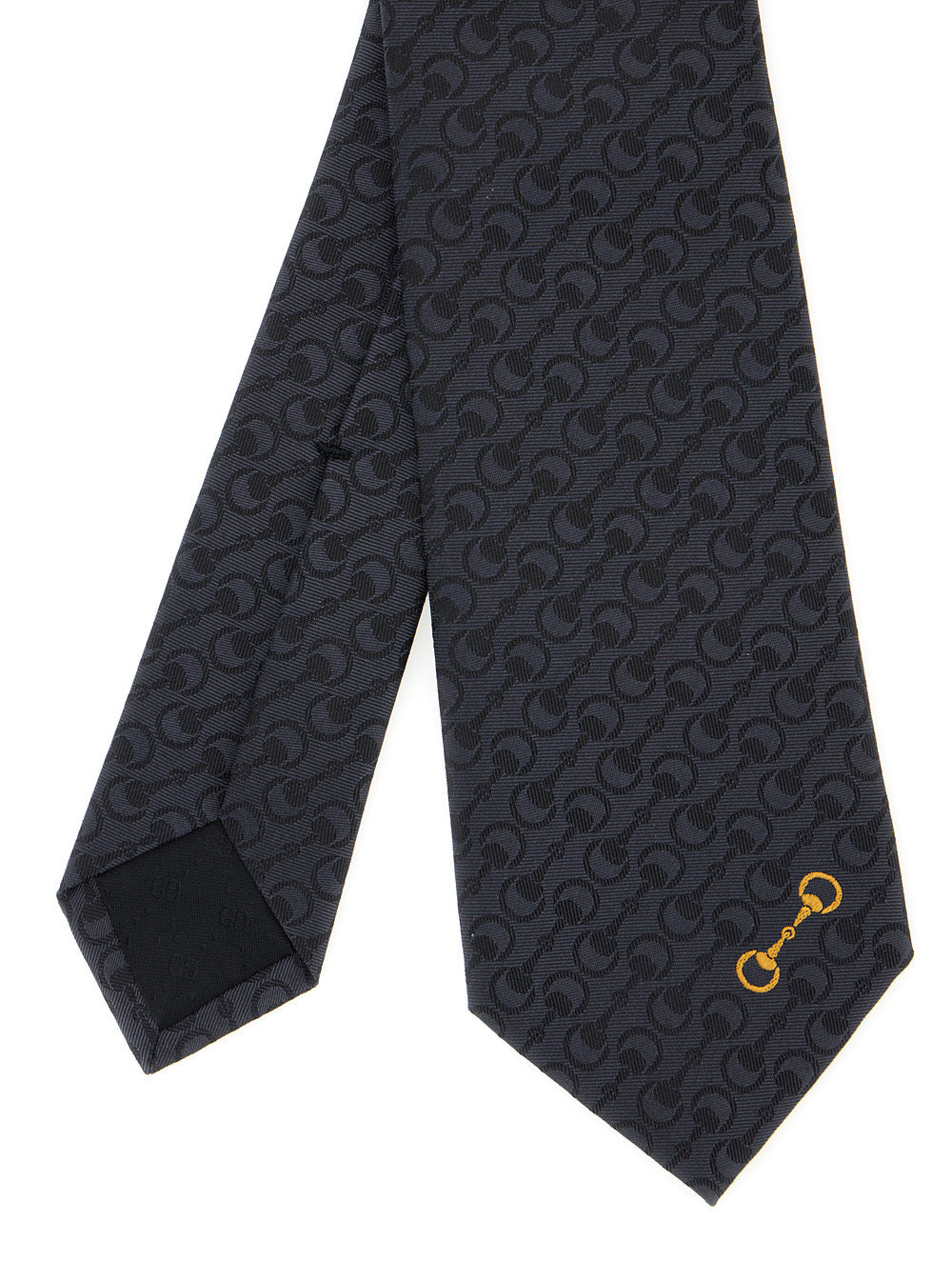 Gucci Men Black Tie With Horsebit And All-Over Horsebit Embroidery In Silk Man - 2
