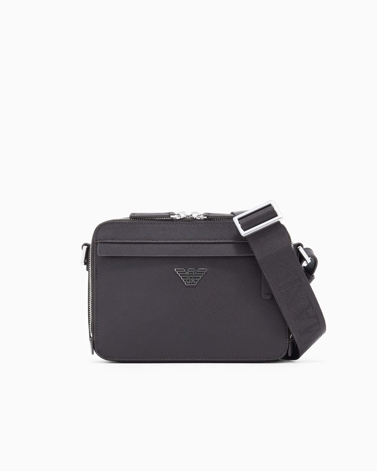 TEXTURED CROSSBODY BAG WITH A FRONT POCKET AND A METAL LOGO - 1