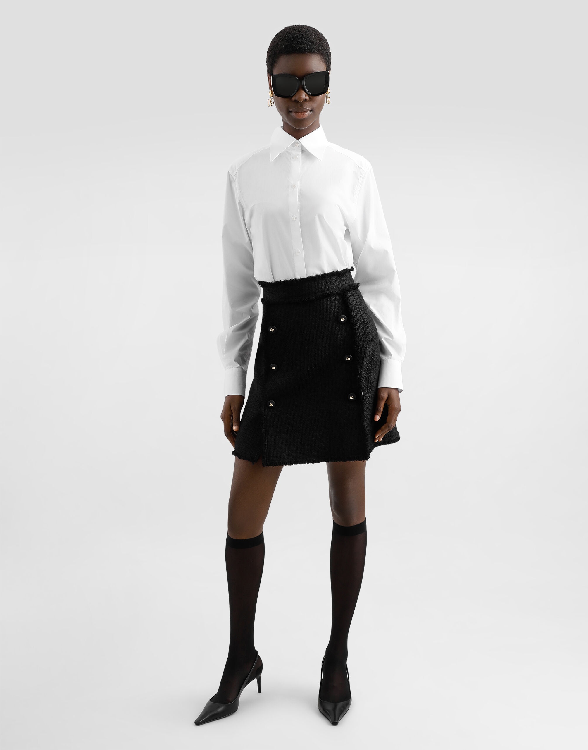Short raschel tweed skirt with decorative DG logo buttons - 2