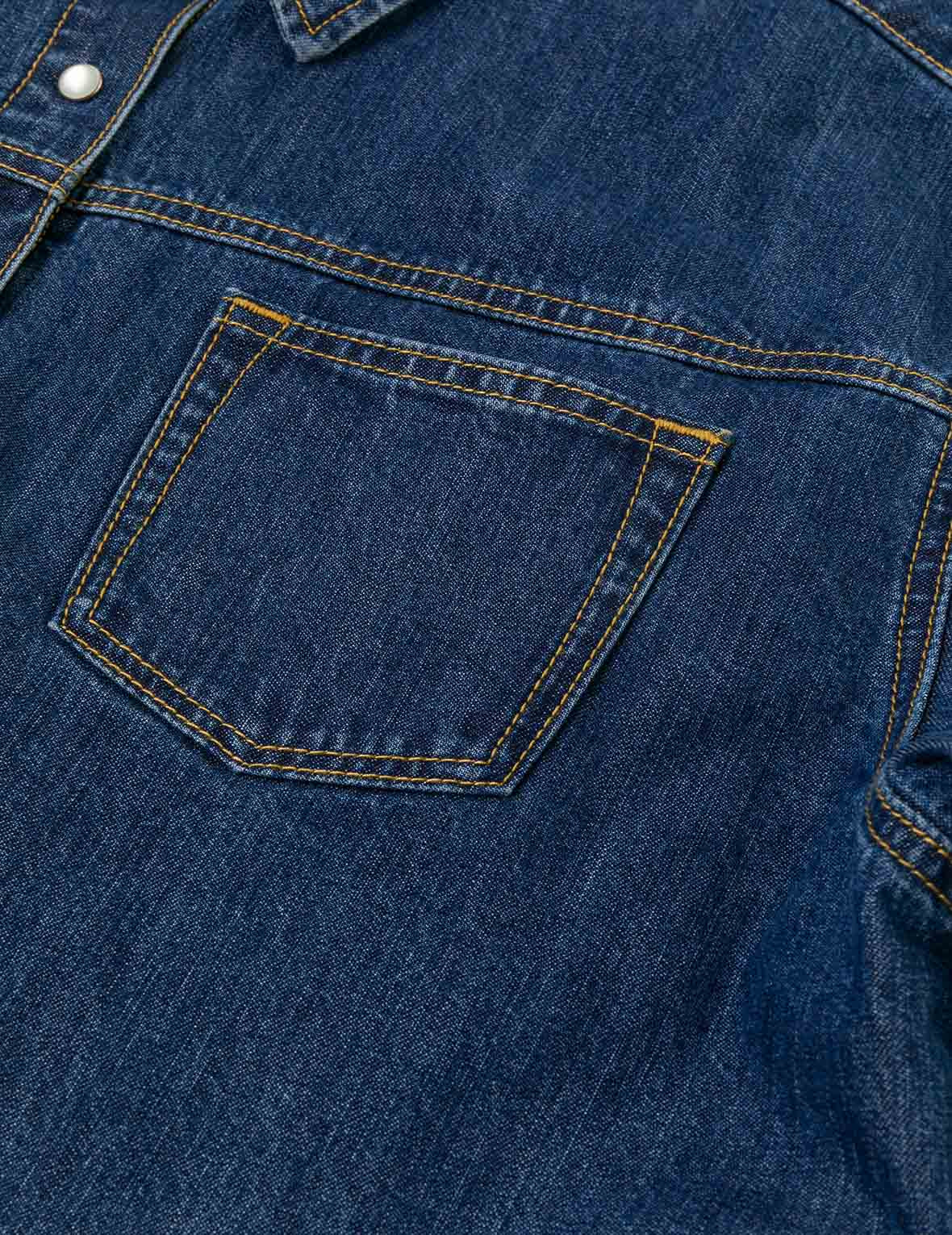 Distressed Logo Appliqué Embroidery Relax Fit Denim Shirt - 8