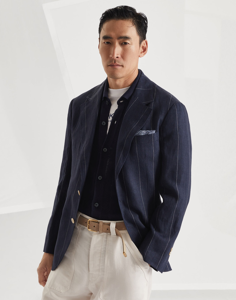 Linen wide chalk stripe deconstructed Cavallo blazer 4