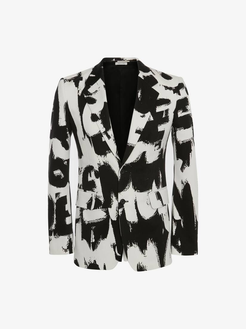 Mcqueen Graffiti Single-breasted Jacket in White/black - 1