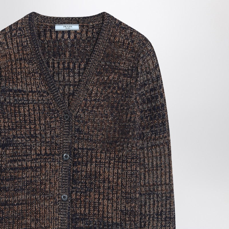Prada Navy Blue/Rust Cardigan In Wool And Cashmere Women - 2