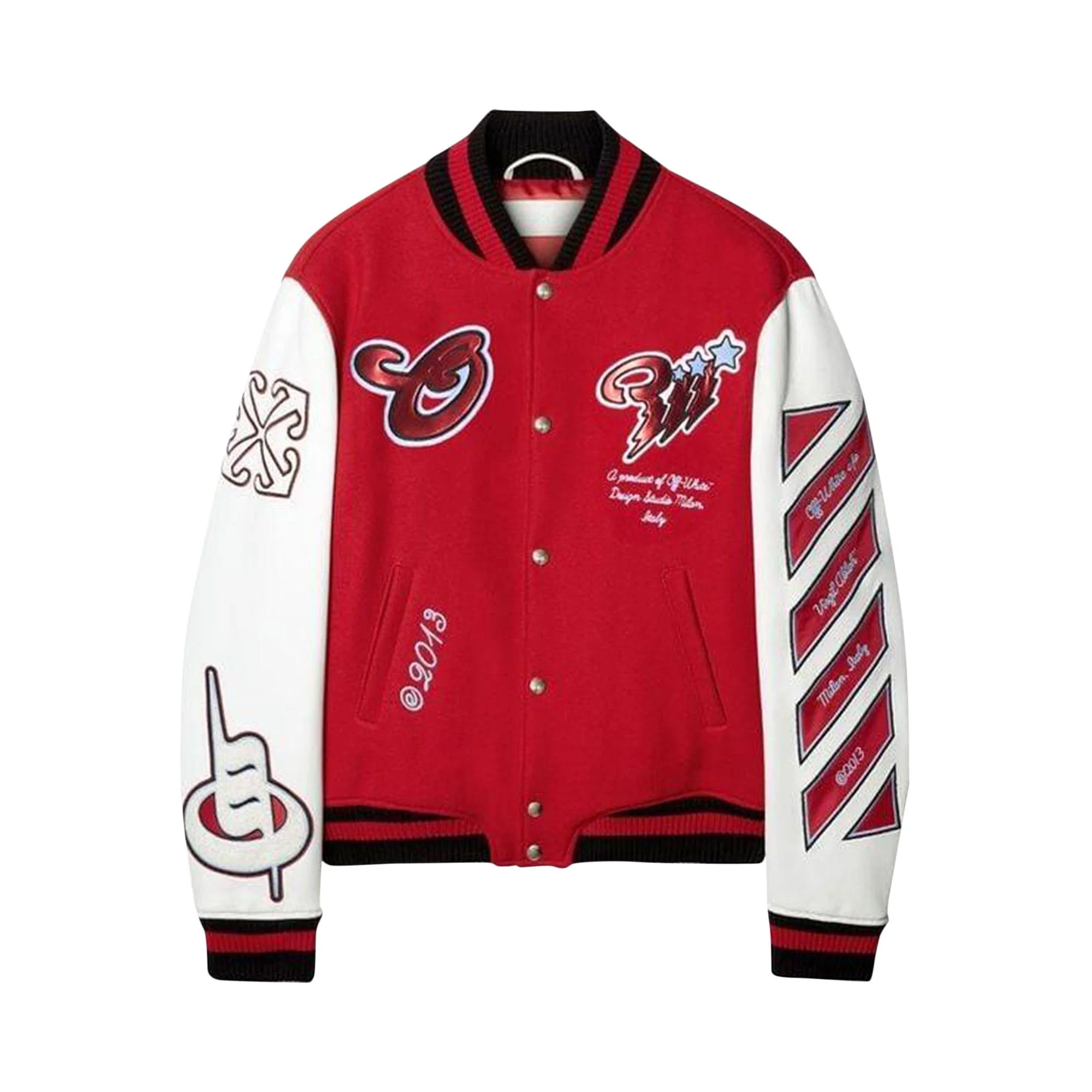 Off-White Scorpio Lea Wool Varsity Jacket 'Red/Off White' - 1