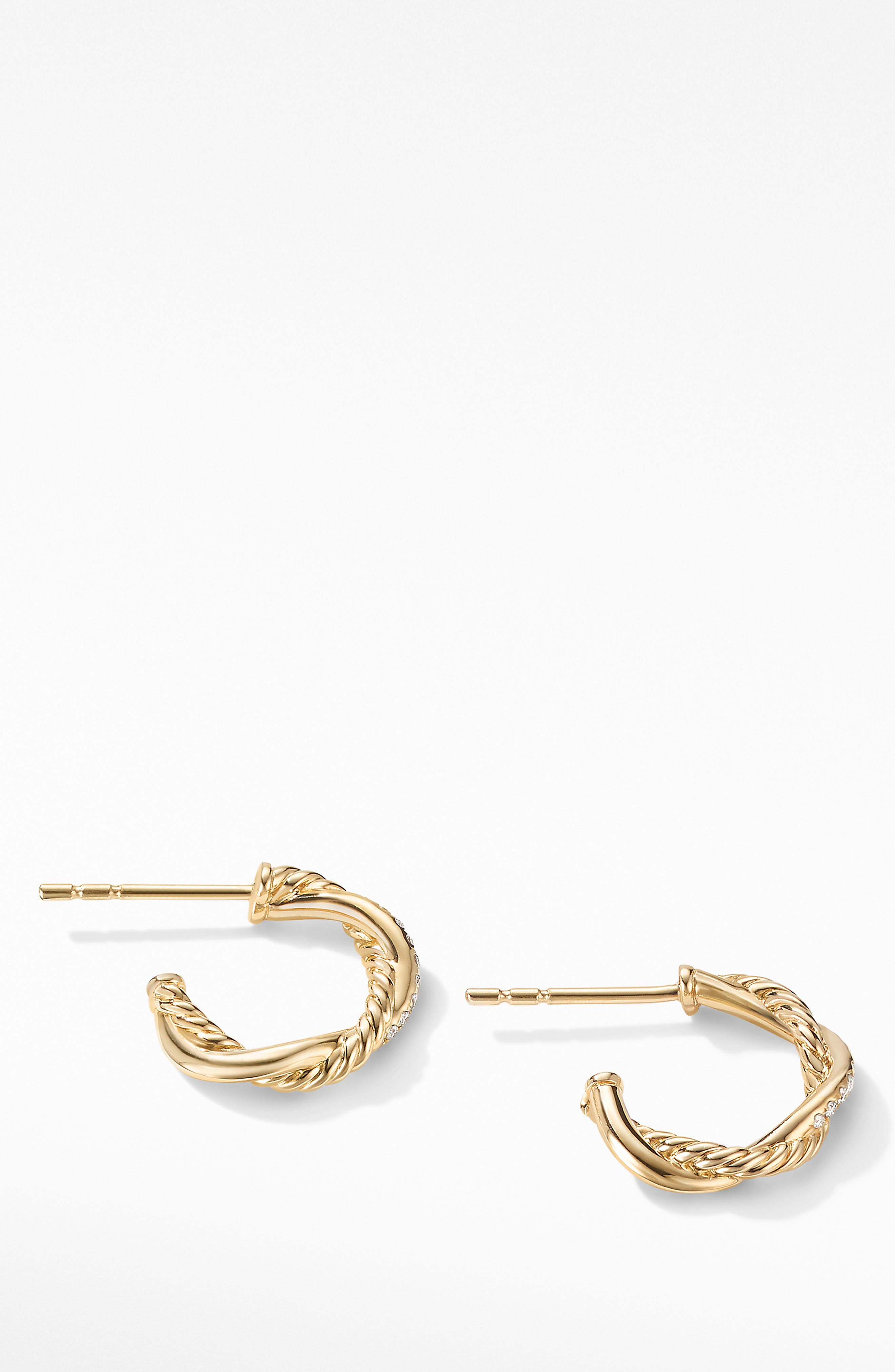 David Yurman Petite Infinity Huggie Earrings in 18K Gold with Pavé Diamonds in Diamond/Yellow Gold a - 2