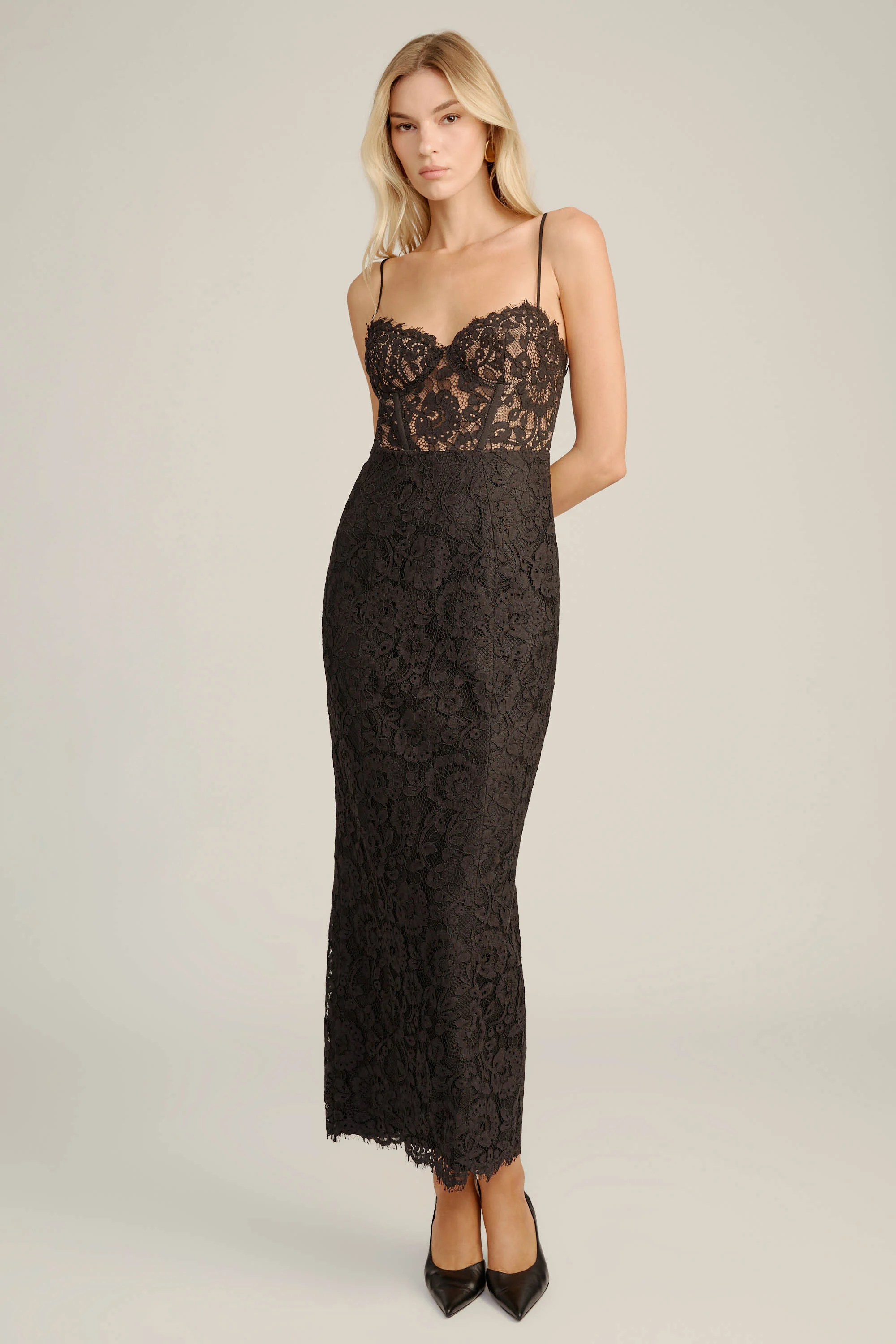 Blaine Lace Bustier Midi Dress In Black - 1