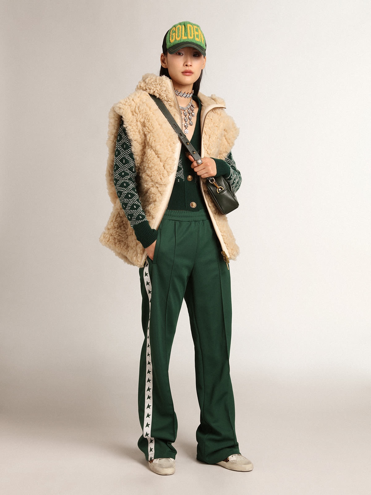 Women's reversible sheepskin vest in ecru - 3