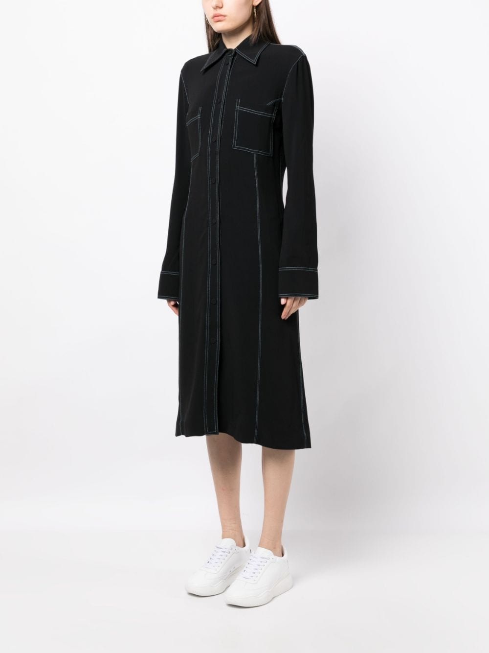 contrast-stitching midi shirtdress - 3