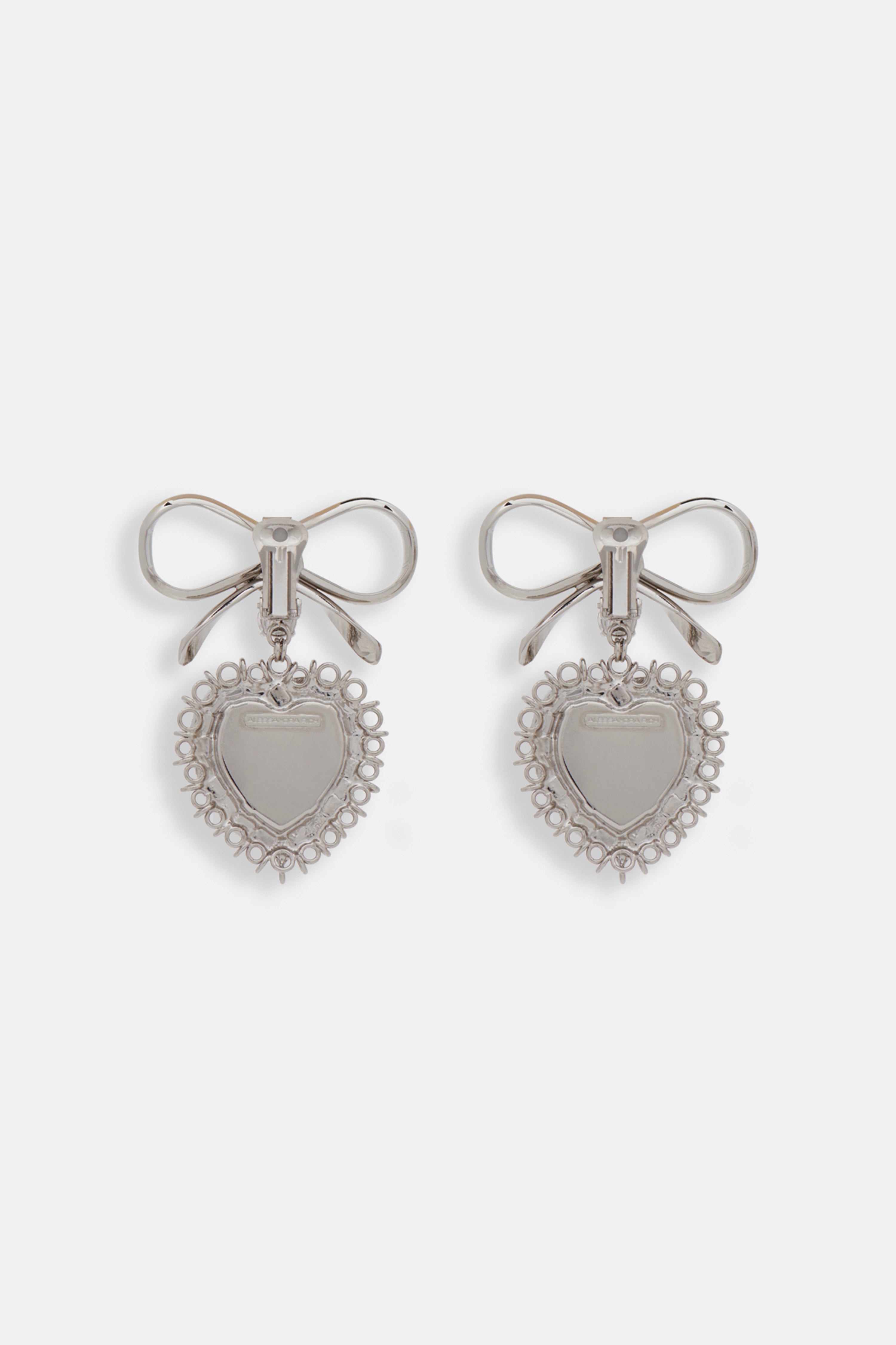 BOW EARRINGS WITH PENDANT HEART - 2