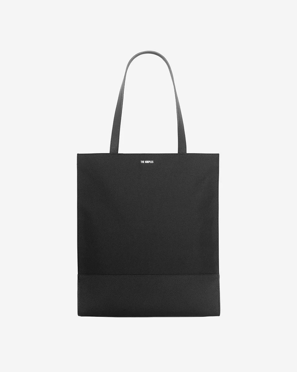 BLACK CANVAS AND GRAINED LEATHER TOTE BAG - 1