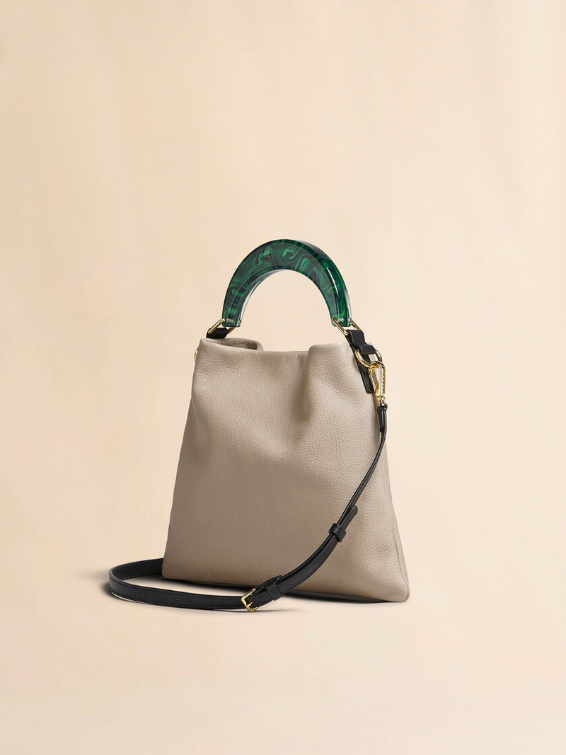 HOBO BAG IN WHITE GRAINED CALFSKIN AND RESIN HANDLE 3