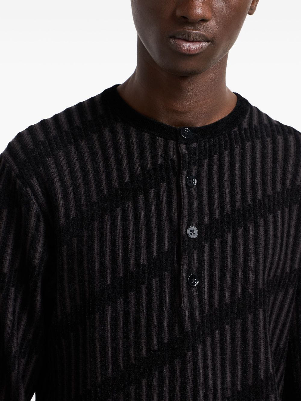 diagonal-stripe Henley sweater - 4