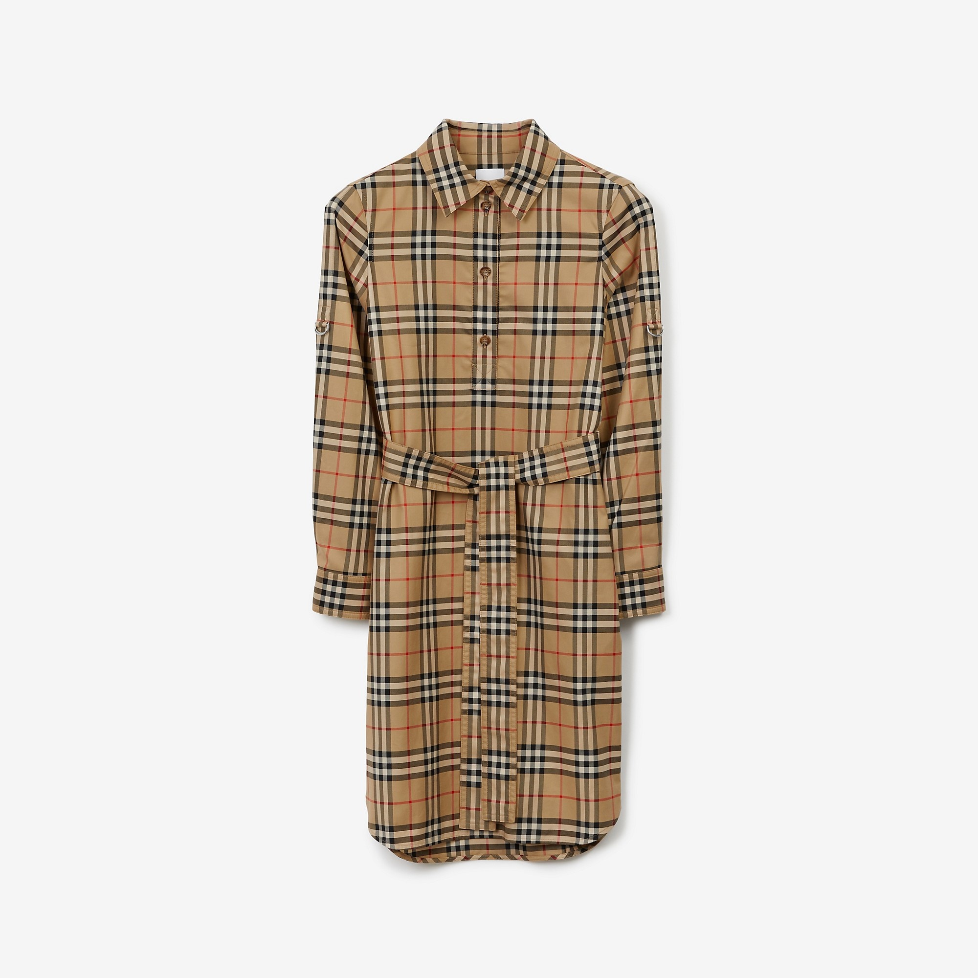 Vintage Check Cotton Tie-waist Shirt Dress