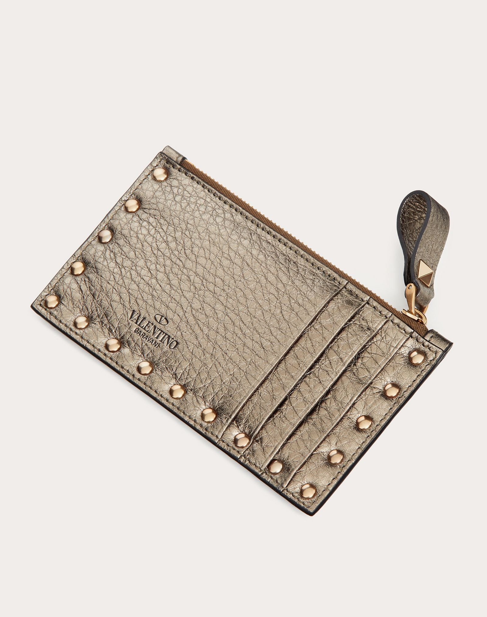 ROCKSTUD METALLIC GRAINY CALFSKIN CARDHOLDER WITH ZIPPER - 3