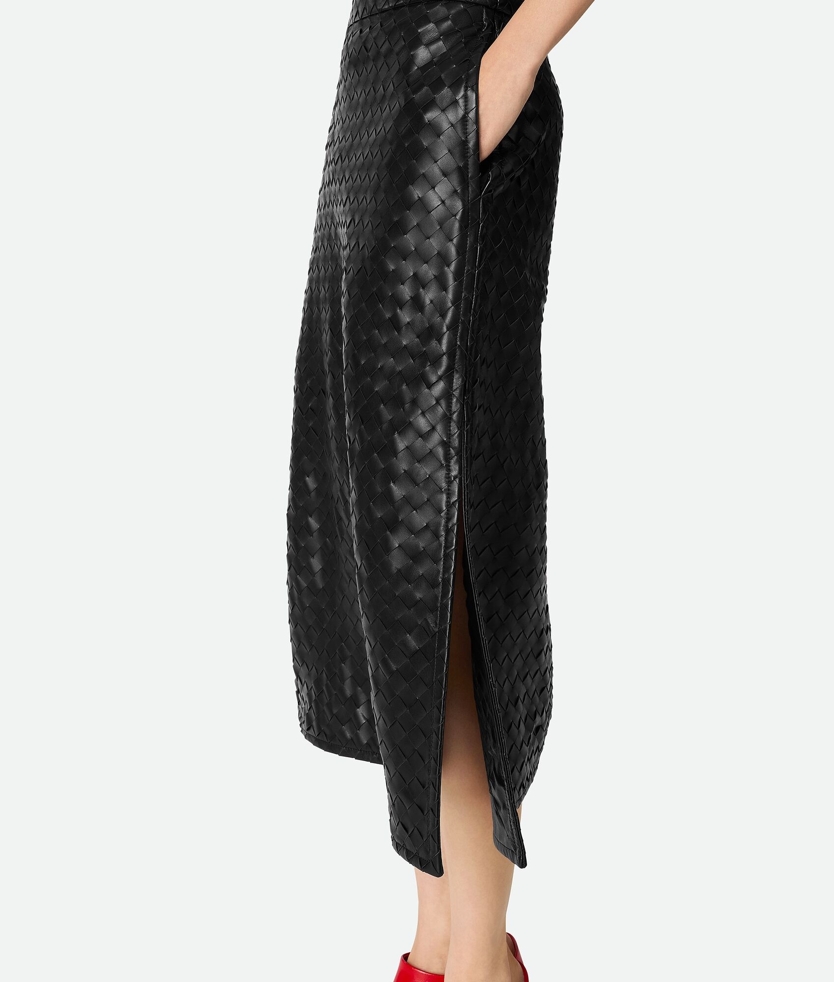 Intrecciato Leather Skirt - 4