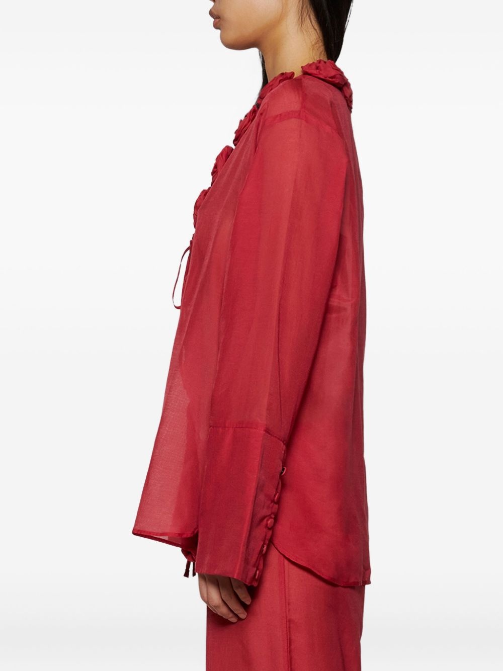 rose-embellished sheer blouse - 4