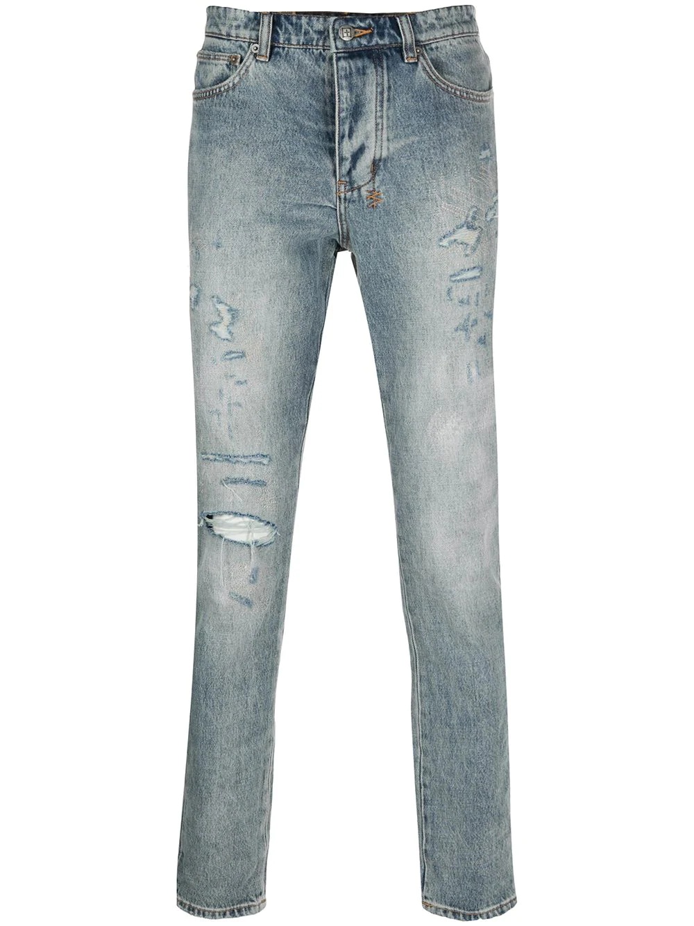 denim distressed straight leg jeans - 1