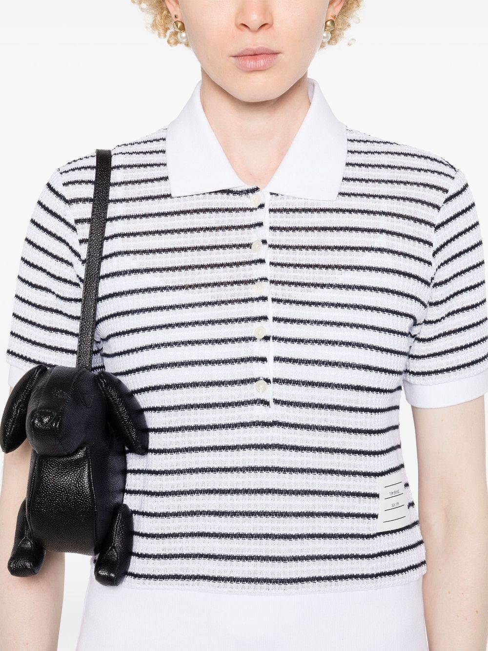 striped textured-knit polo shirt - 5