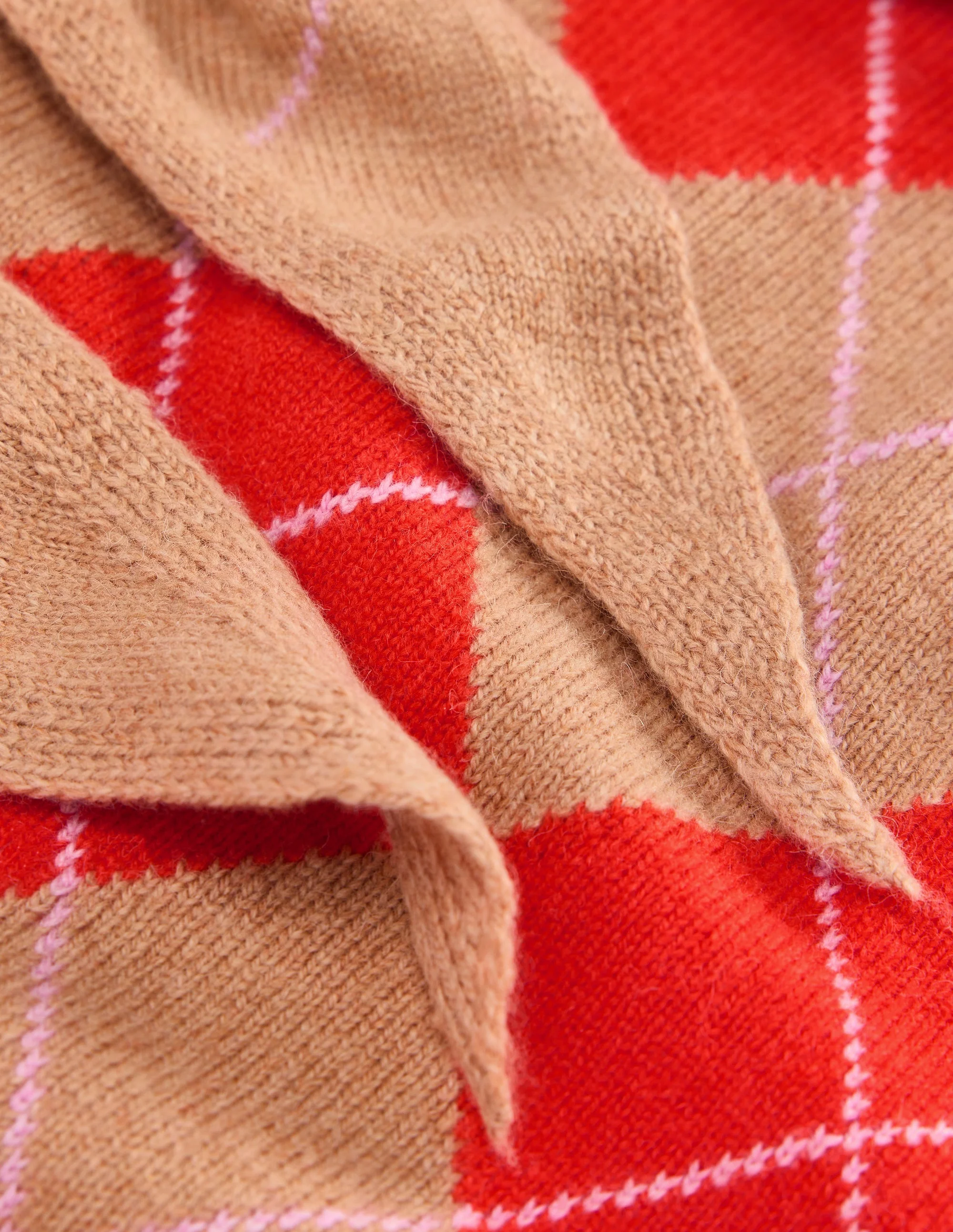 Alpaca Knitted Neckerchief-Camel and Fiesta Argyle - 1