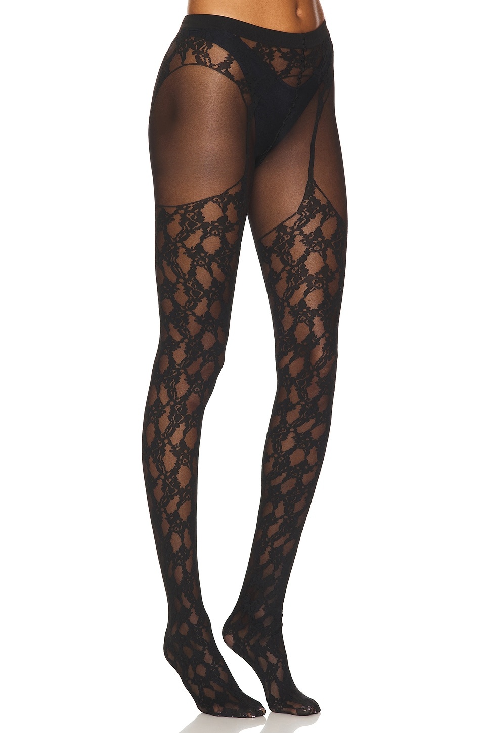Floral Lace Suspender Tights - 1