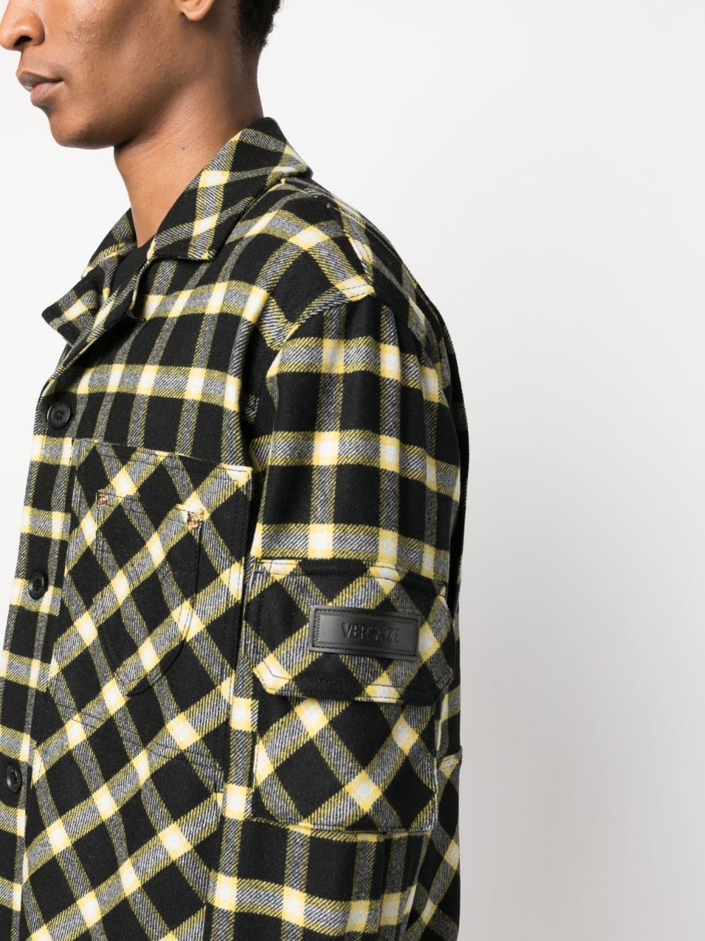 button-down checked shirt jacket - 5