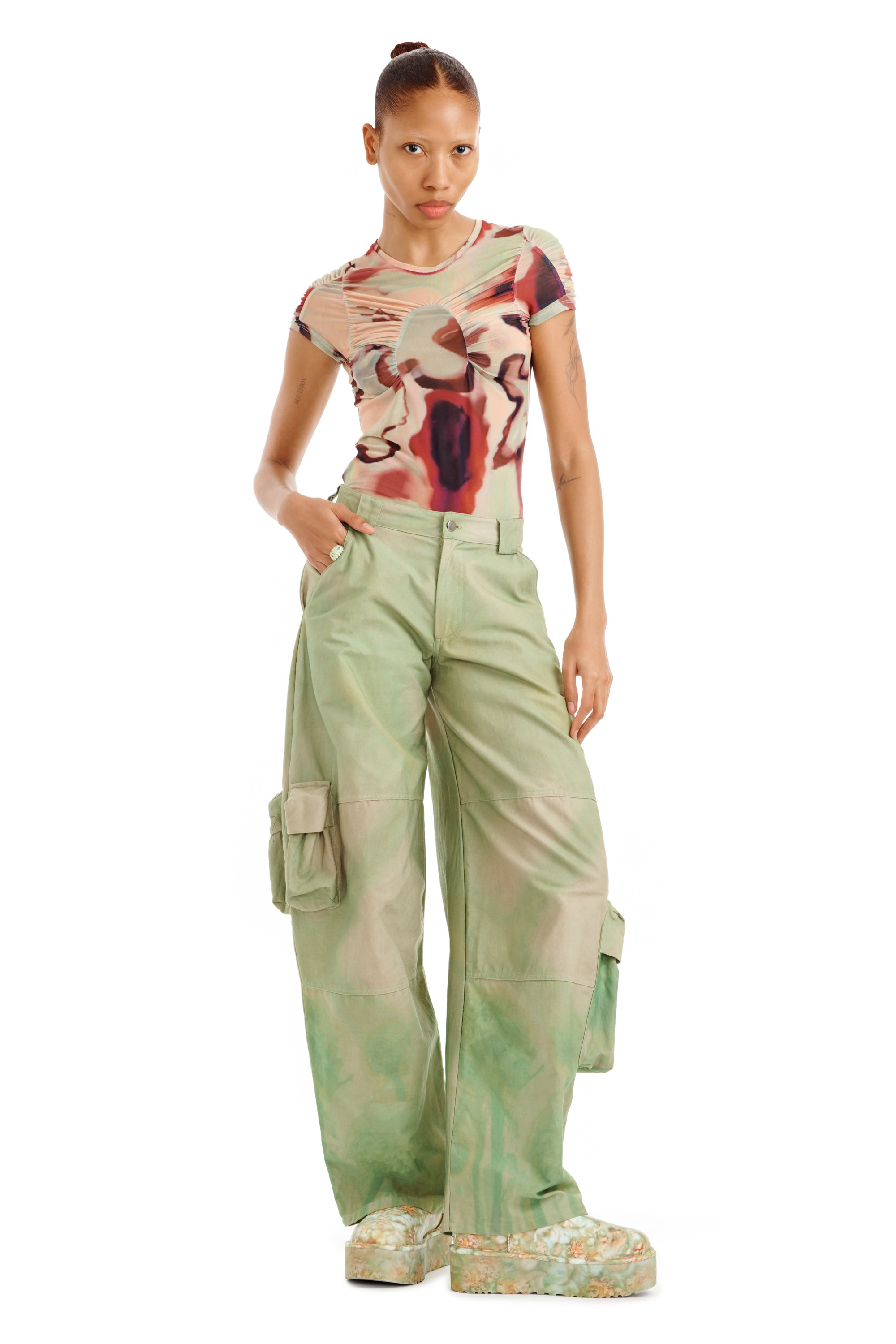 CELADON MUMS PLAID LAWN CARGO PANT - 1