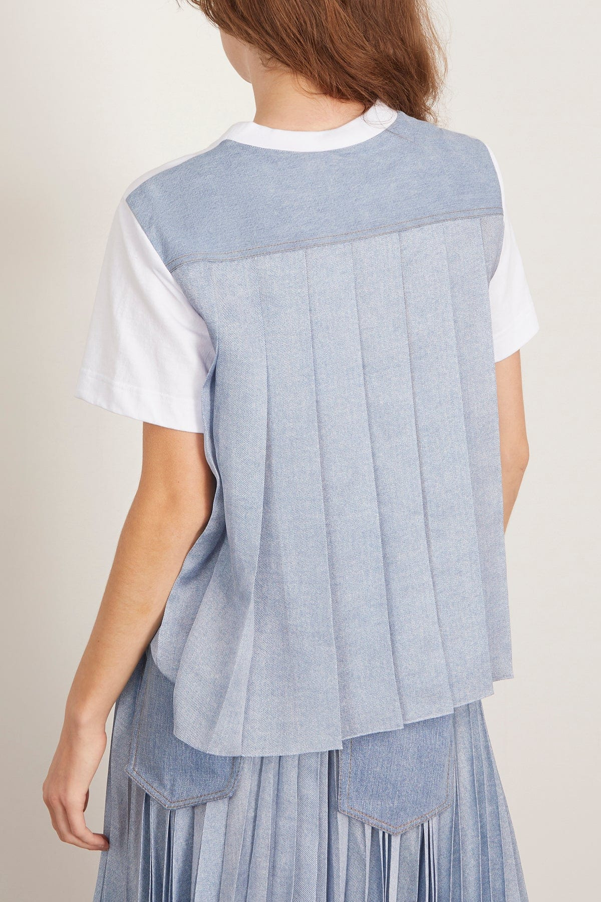 Denim x Cotton Jersey T-Shirt in Off White/Light Blue - 4