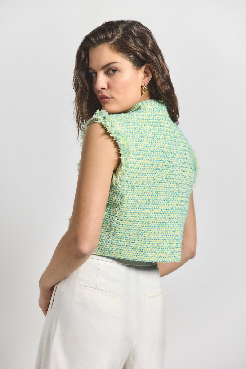 DEREK LAM 10 CROSBY LOA TWEED SLEEVELESS JACKET outlook
