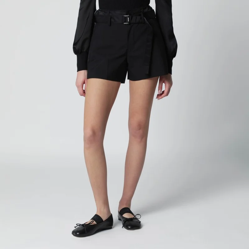 Black wool-blend shorts - 1