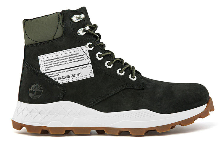 Timberland 6 Inch Brooklyn Side Zip Wide Fit Boots 'Black Nubuck with Green Padded Collar' A41Y6W - 2