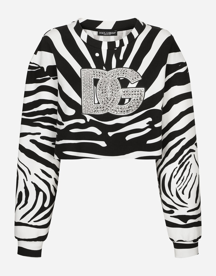 Zebra-print interlock sweatshirt with crystal-embellished DG logo - 1