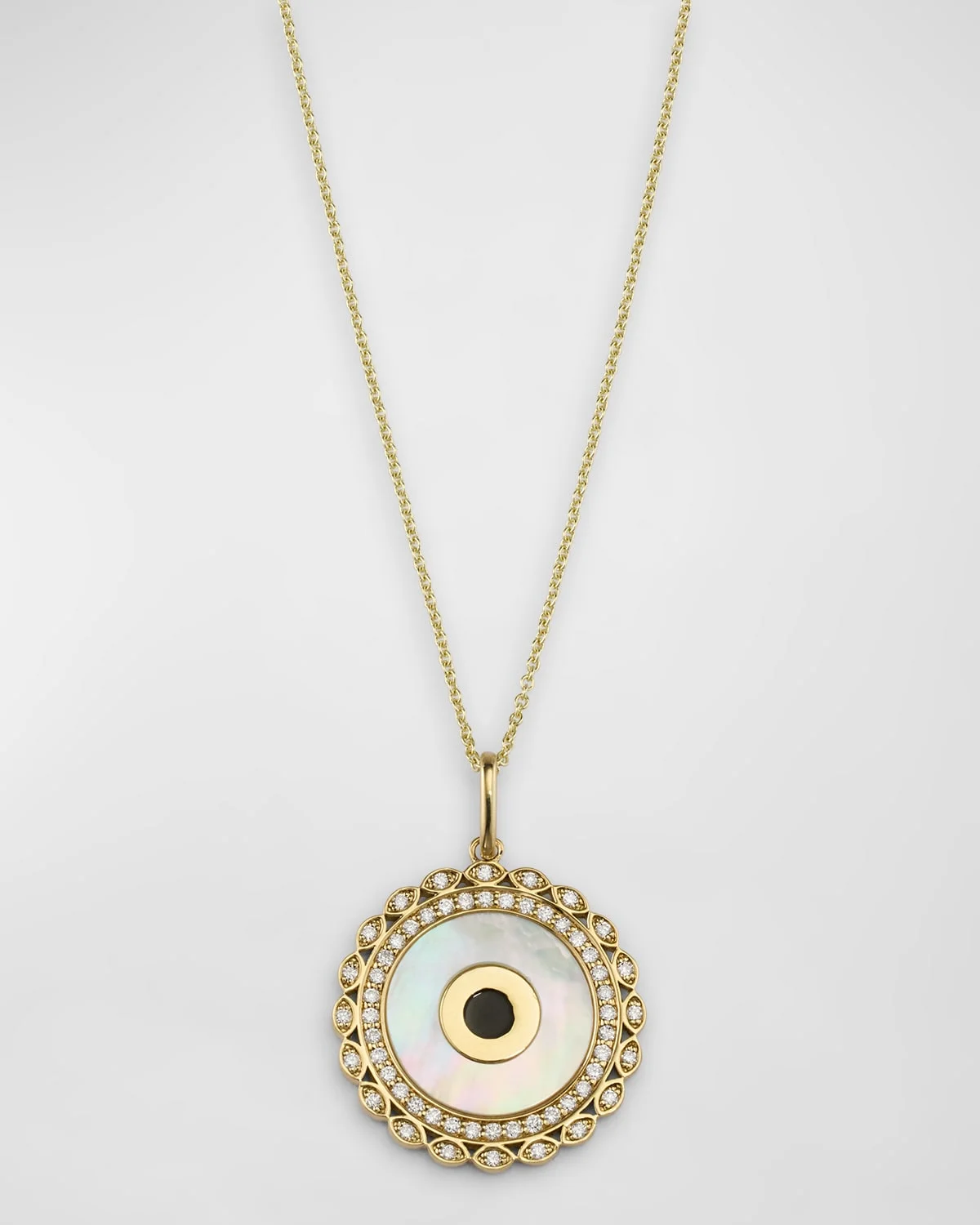 Large Marquise Eye Border Stone Inlay Evil Eye Charm on Light Tiffany Chain, 18"L - 1