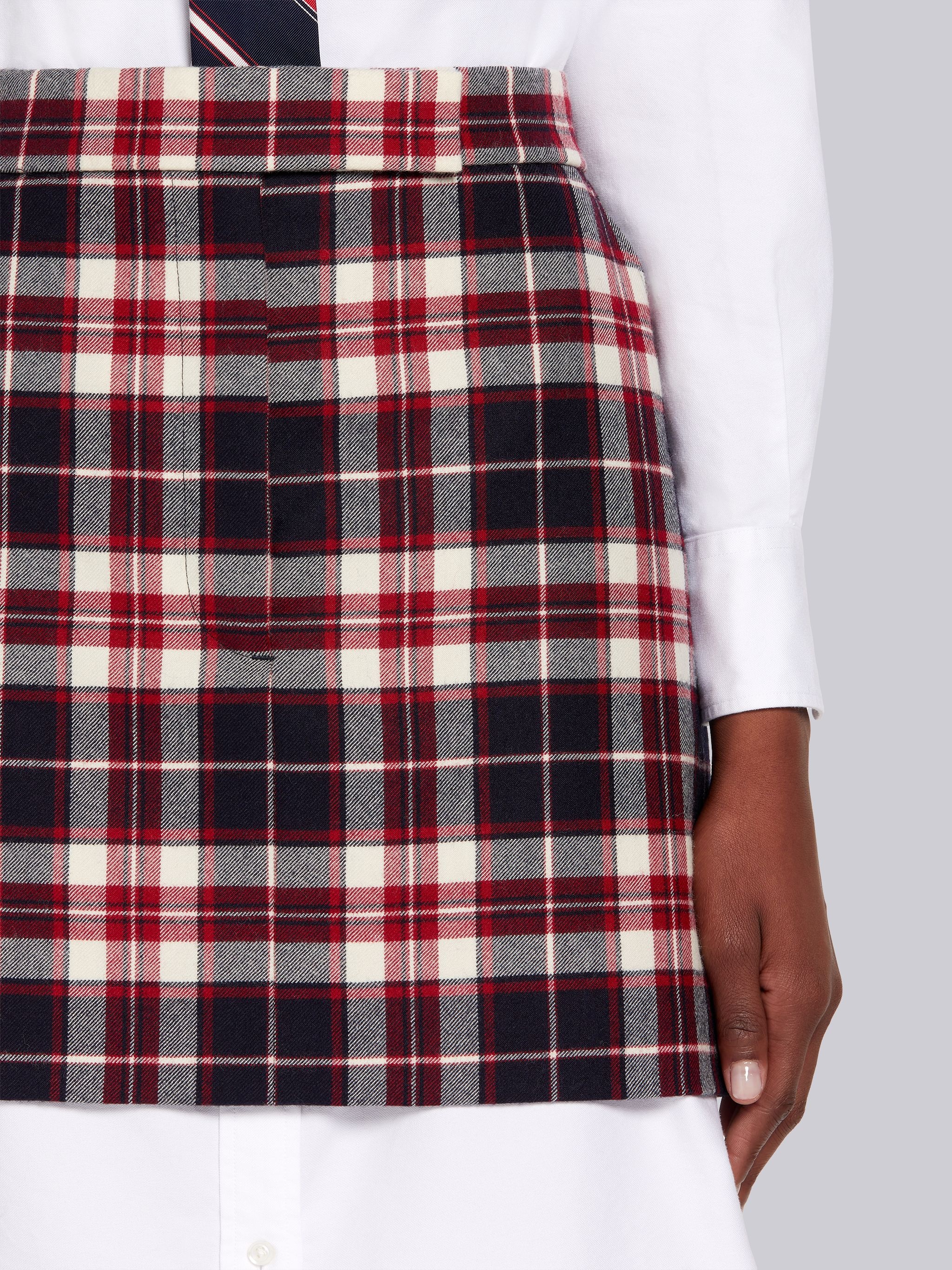 Multicolor Tartan Check Wool Flannel Suiting Mini Sack Skirt - 5
