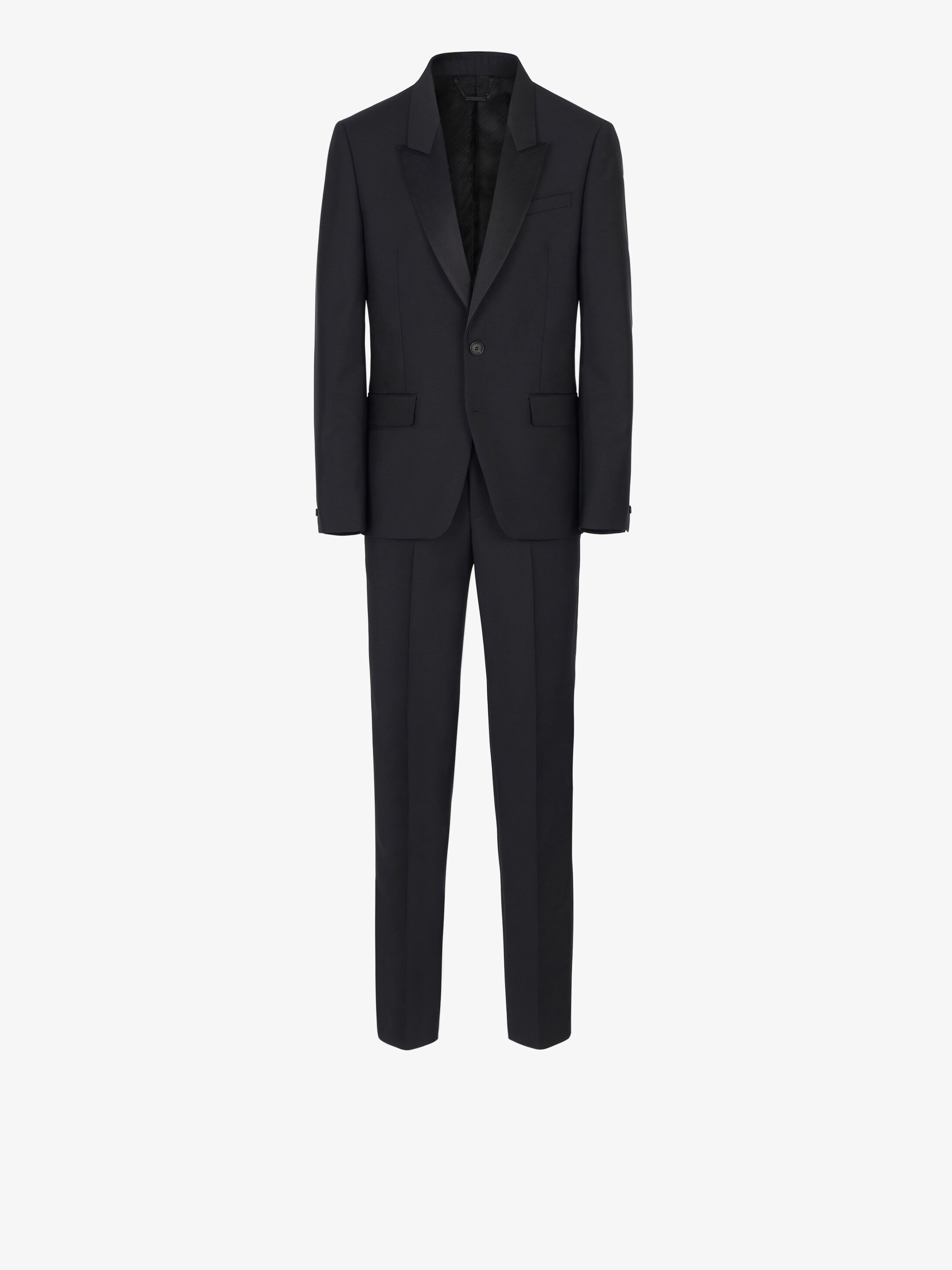 Slim fit tuxedo suit in wool and mohair with satin collar - 1
