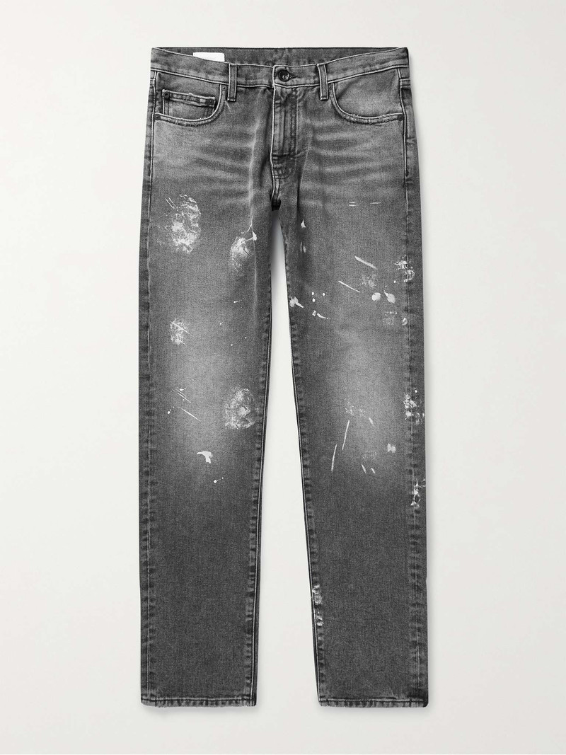 Slim-Fit Paint-Splattered Embroidered Jeans - 1