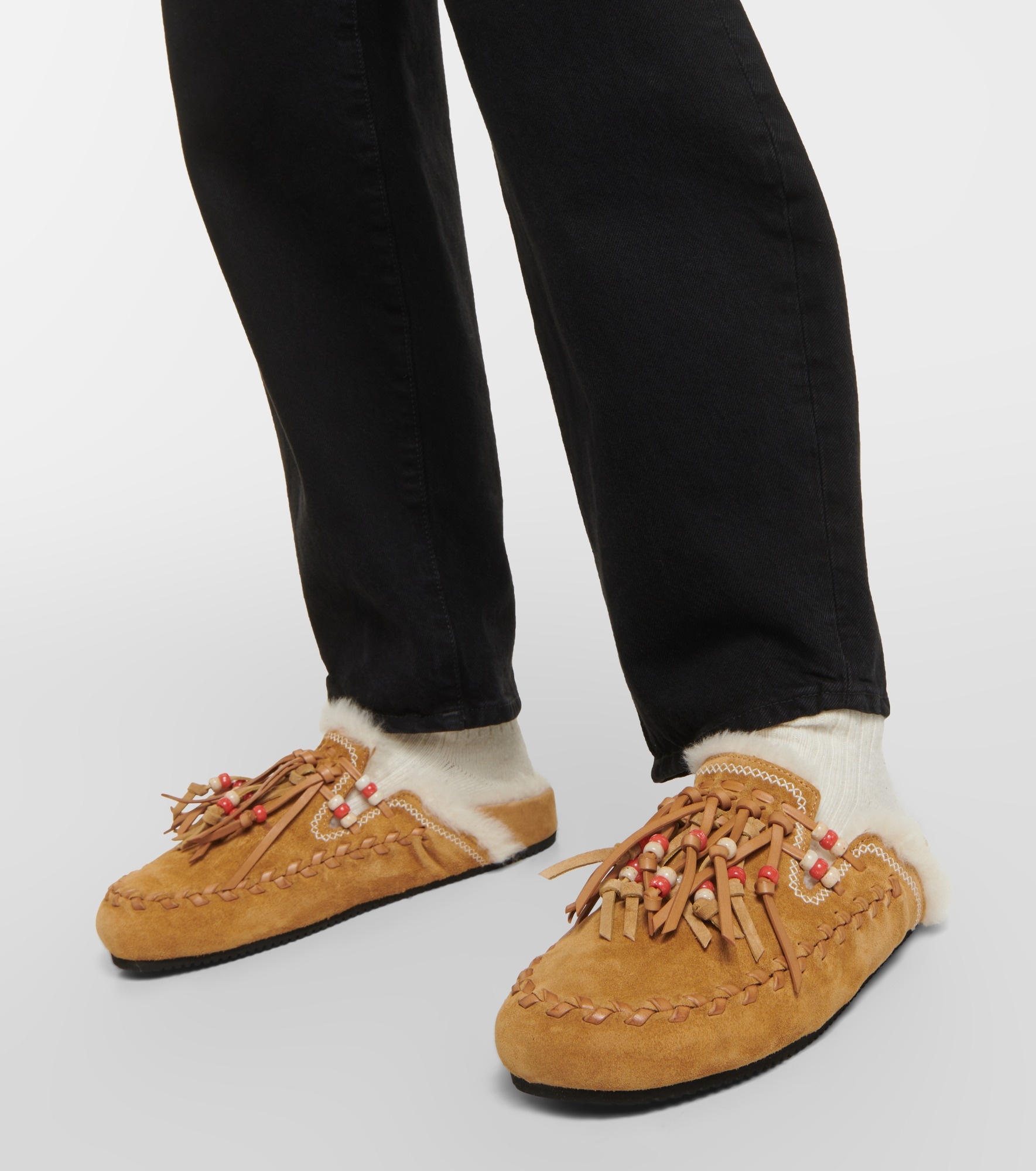 Journey faux fur-trimmed suede mules - 4