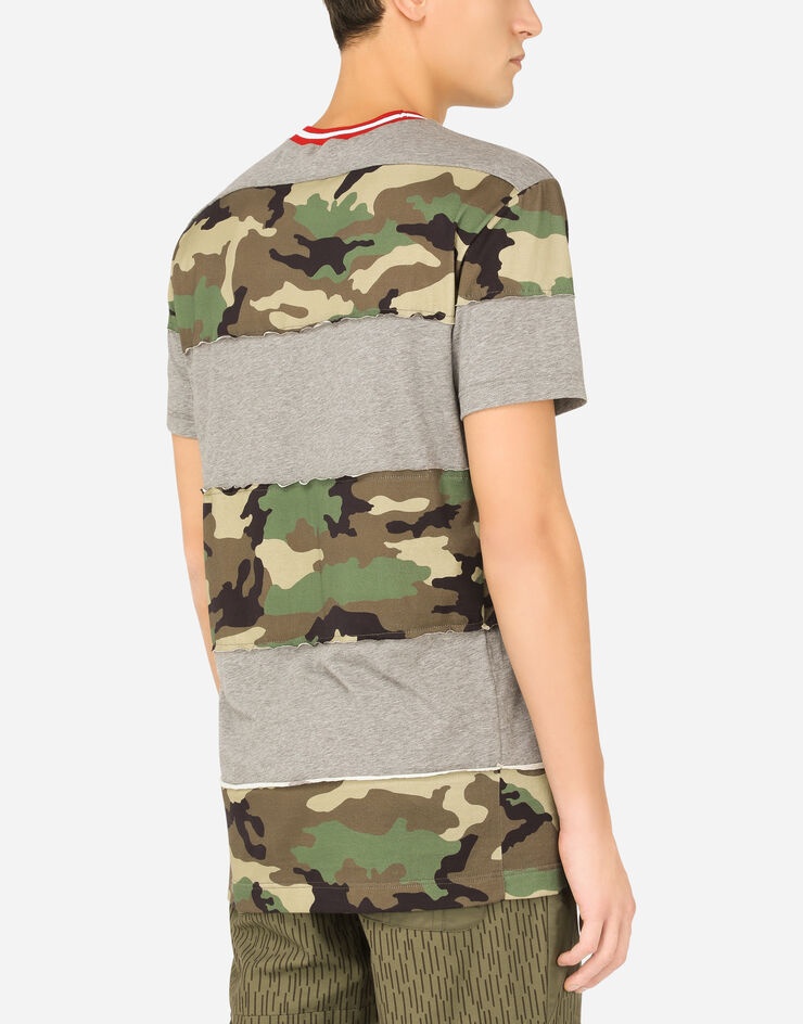 Camouflage patchwork cotton T-shirt with print - 5