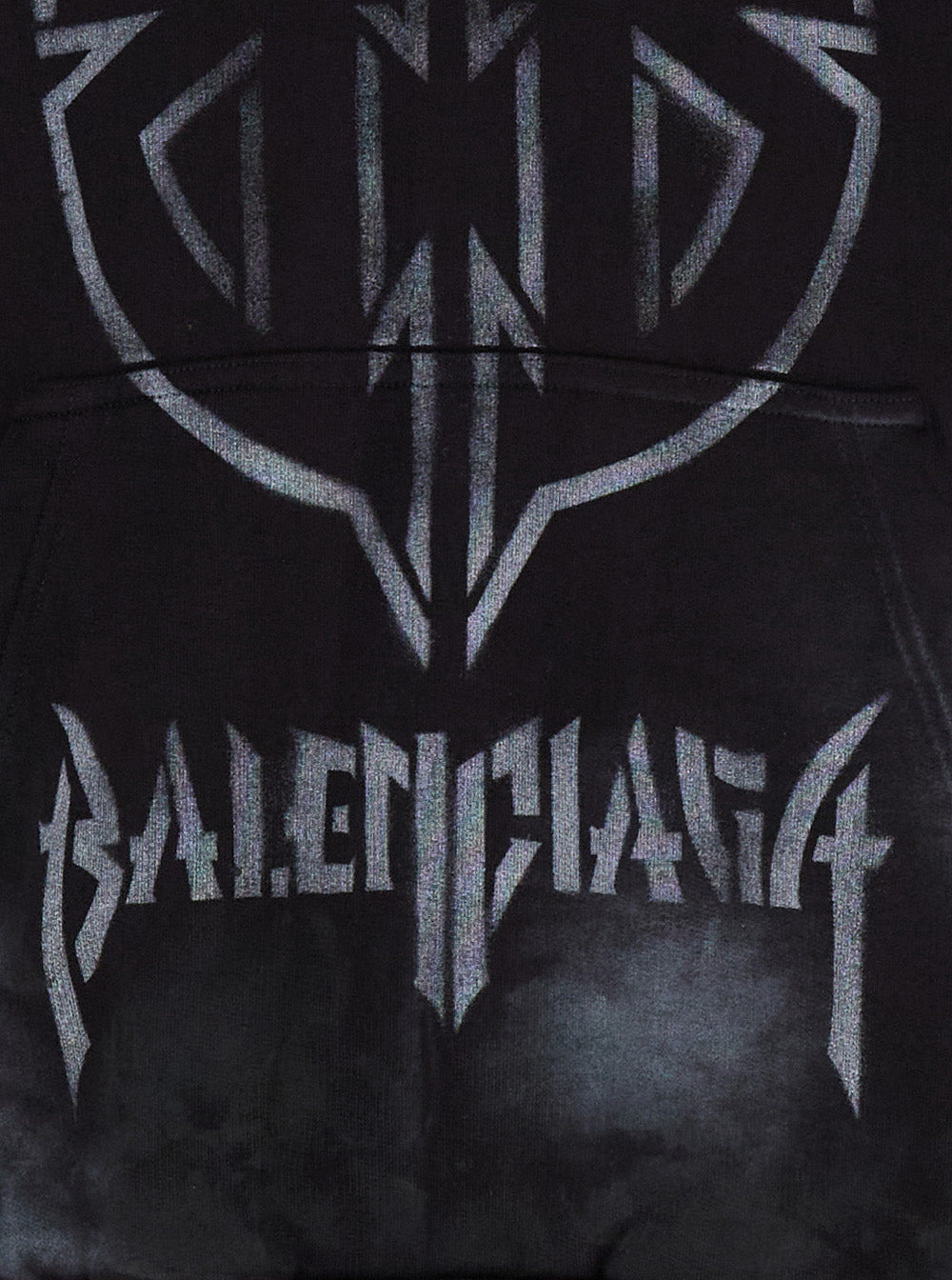 Balenciaga Men Black Hoodie With Metal Bb Stencil Motif In Dirty Effect Cotton Man - 3