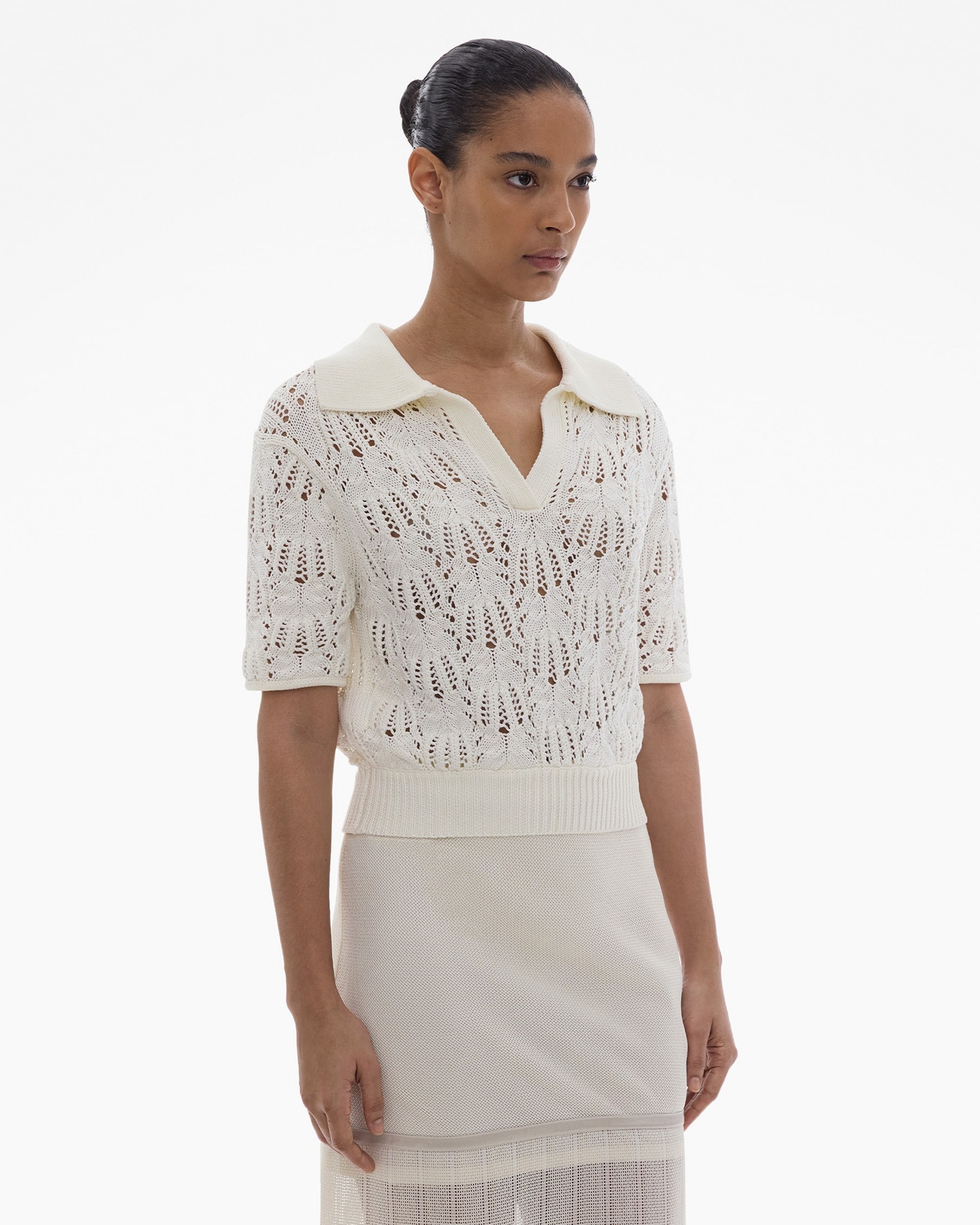 CROPPED COTTON POLO SWEATER - 5