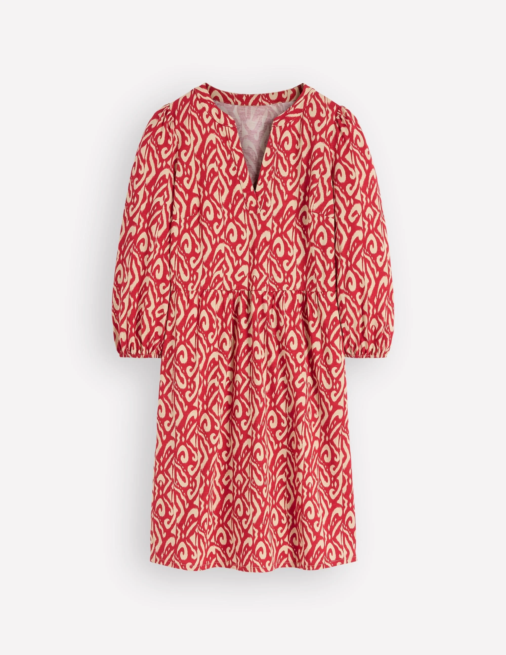 Cathy Notch Neck Jersey Dress-Merida Red, Ikat - 1