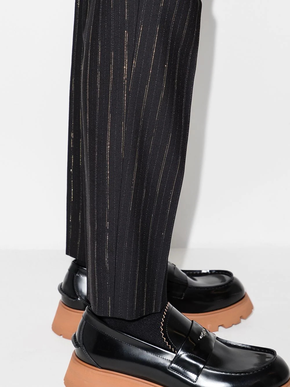 lurex-pinstripe high-waisted tailored trousers - 4