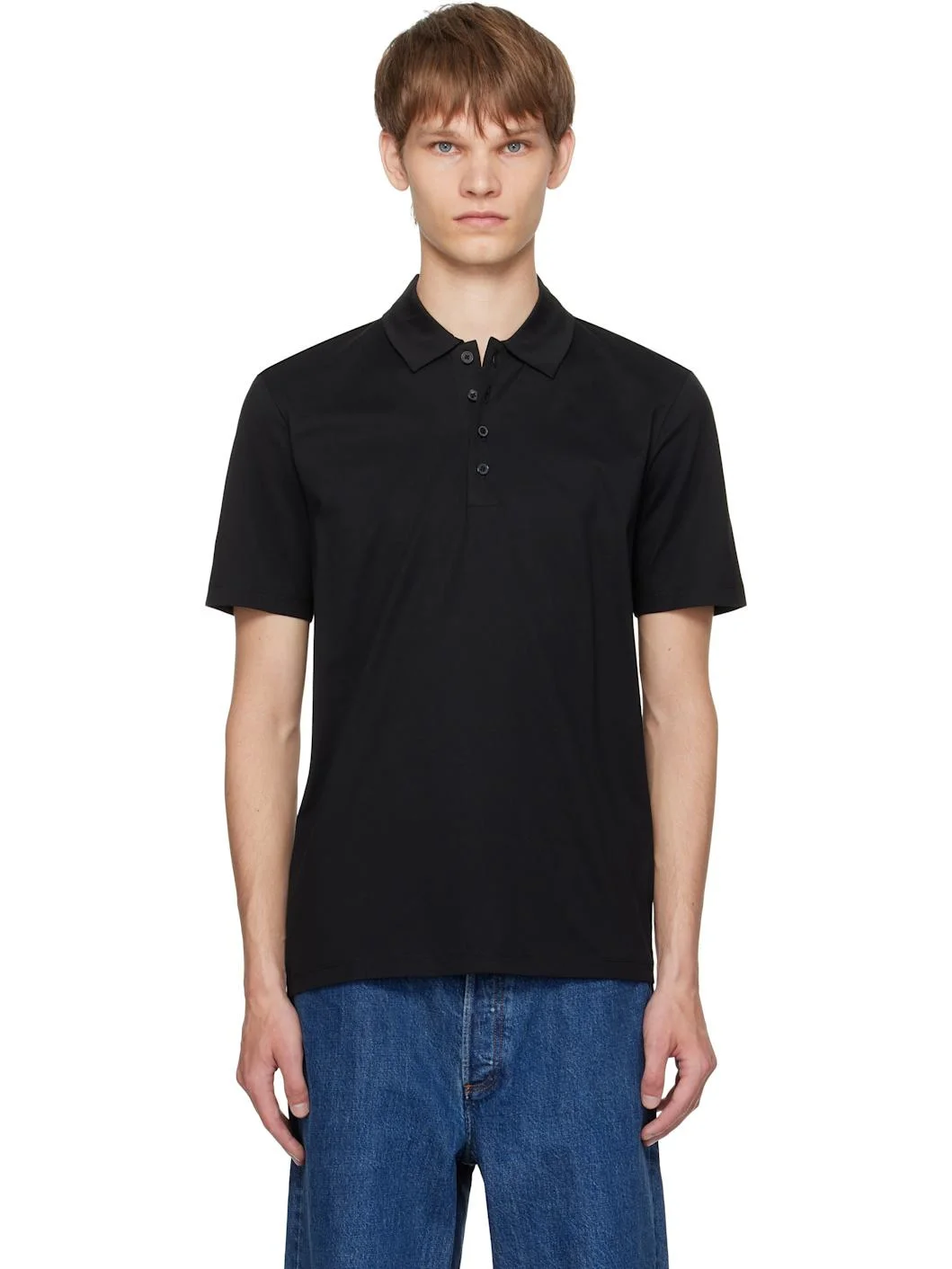 Black Slim-Fit Mercerized Cotton Polo - 1