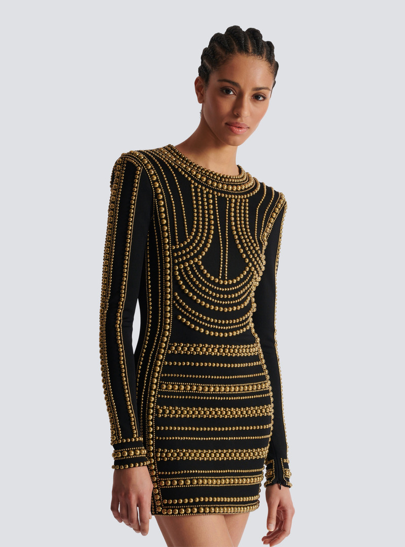 Short gold bead-embroidered dress 6