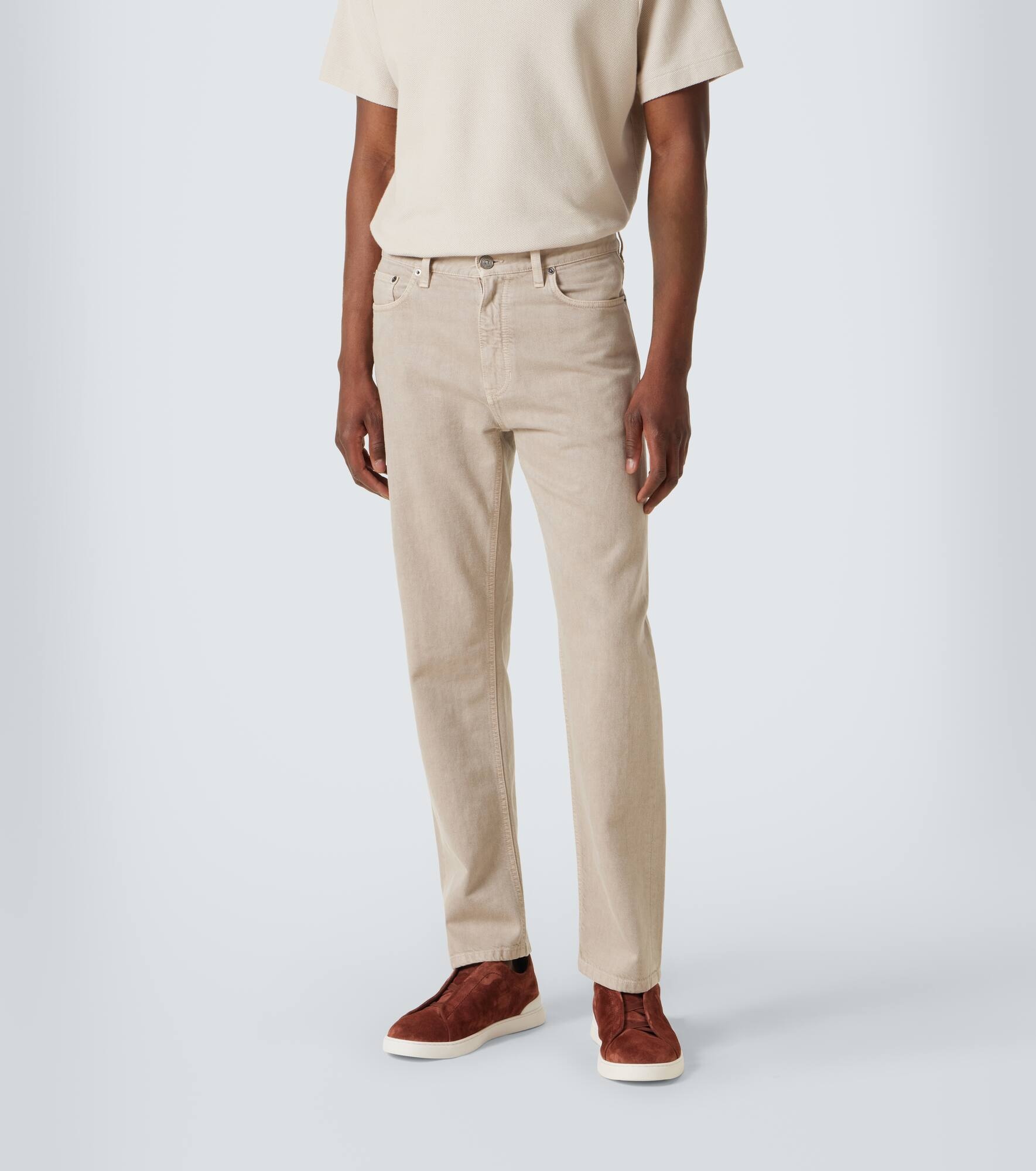Leather-trimmed cotton straight pants - 3