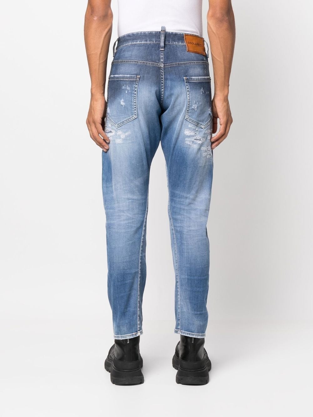 distressed slim-cut jeans - 4